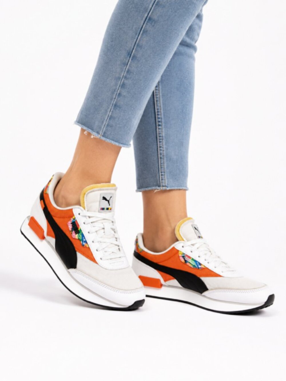 PUMA Future Rider International Game Sneakers  W Size 7 White Orange Multicolor